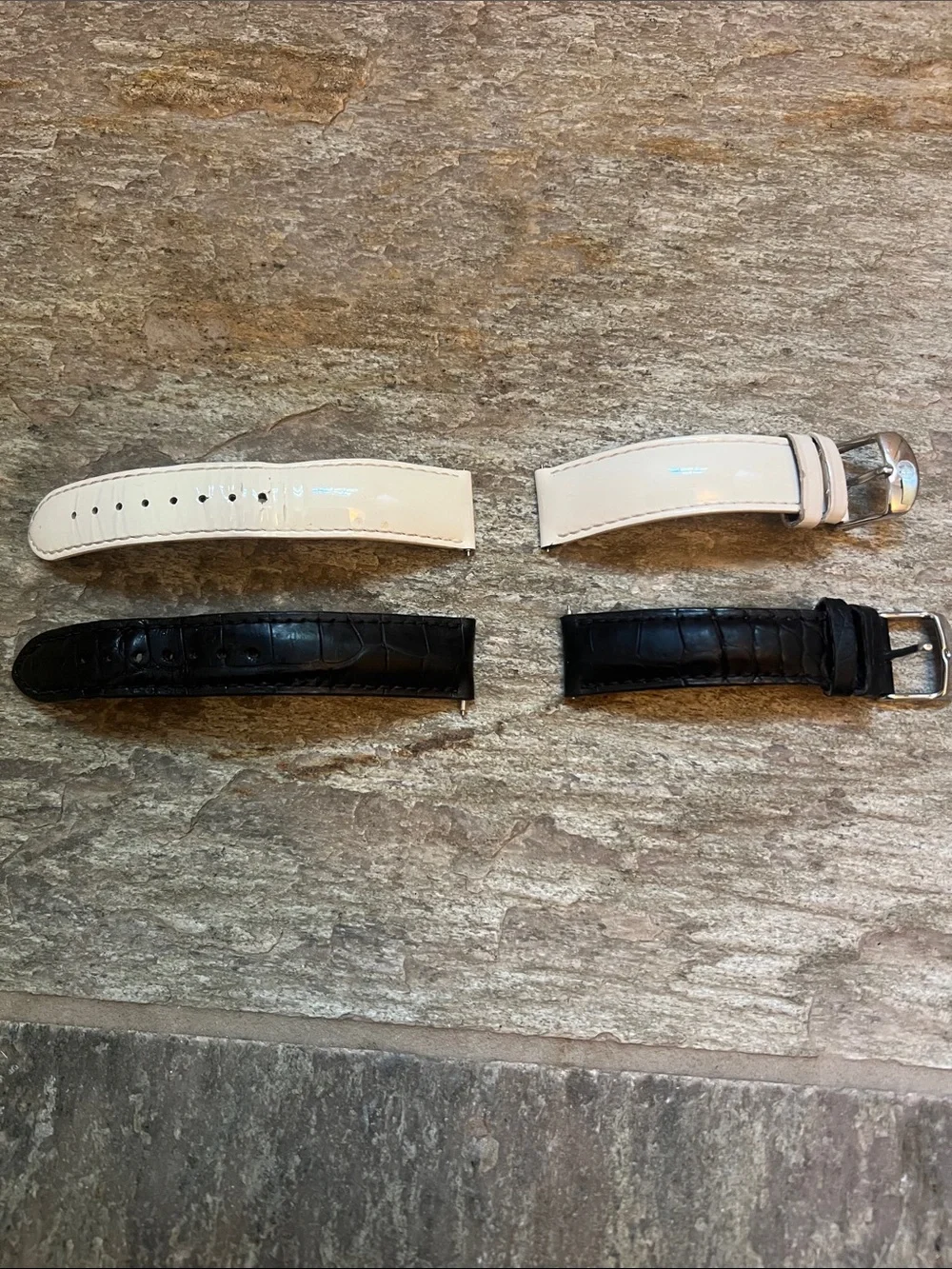 Michele Interchangeable White and Black & White Leather Watch Straps size 18